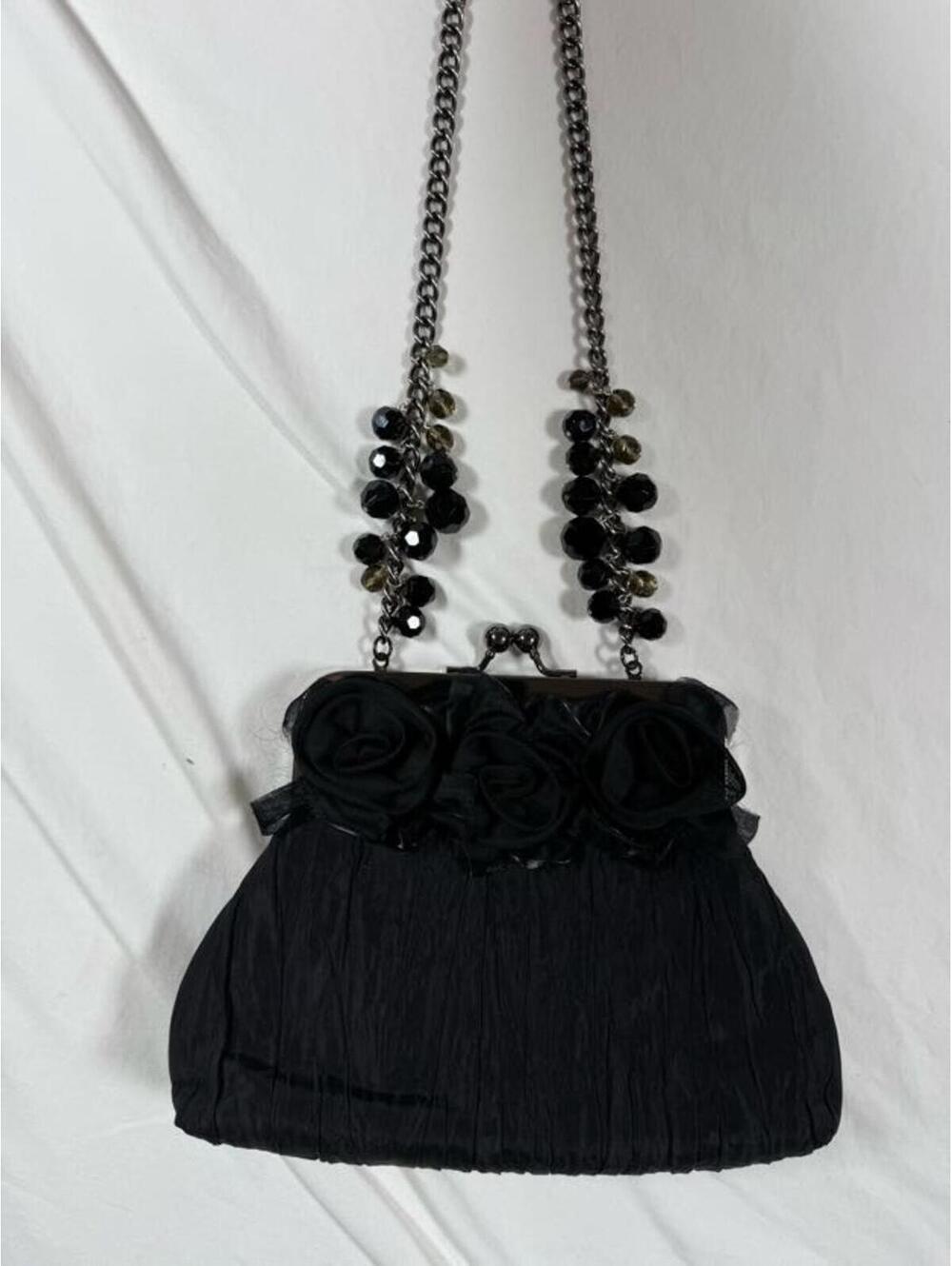 Liz Soto Elegant Black Evening Bag with Floral Detail